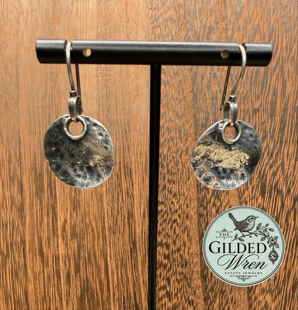 925 Sterling Silver Textured Round Disc Dangle Earrings 2.2” 7.51g